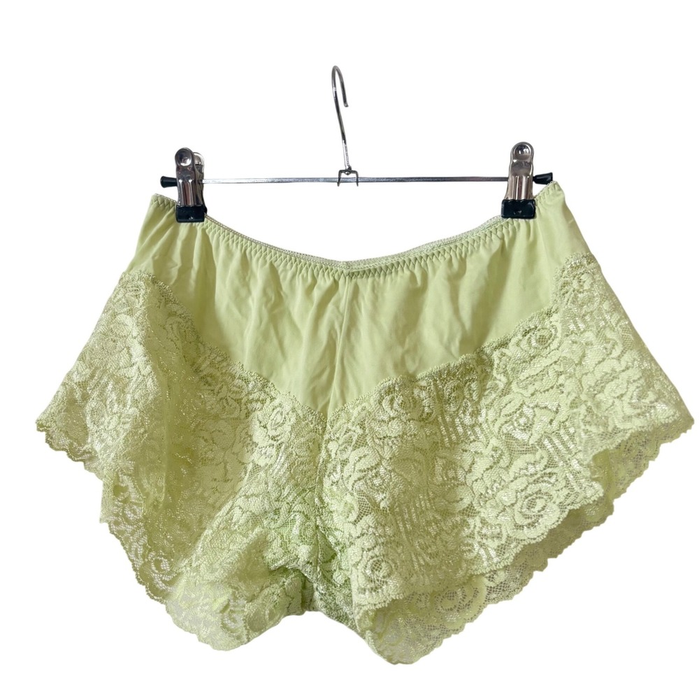 Vintage Just My Size Lime Green Floral Lace Panties High Cut Briefs Lingerie 10
